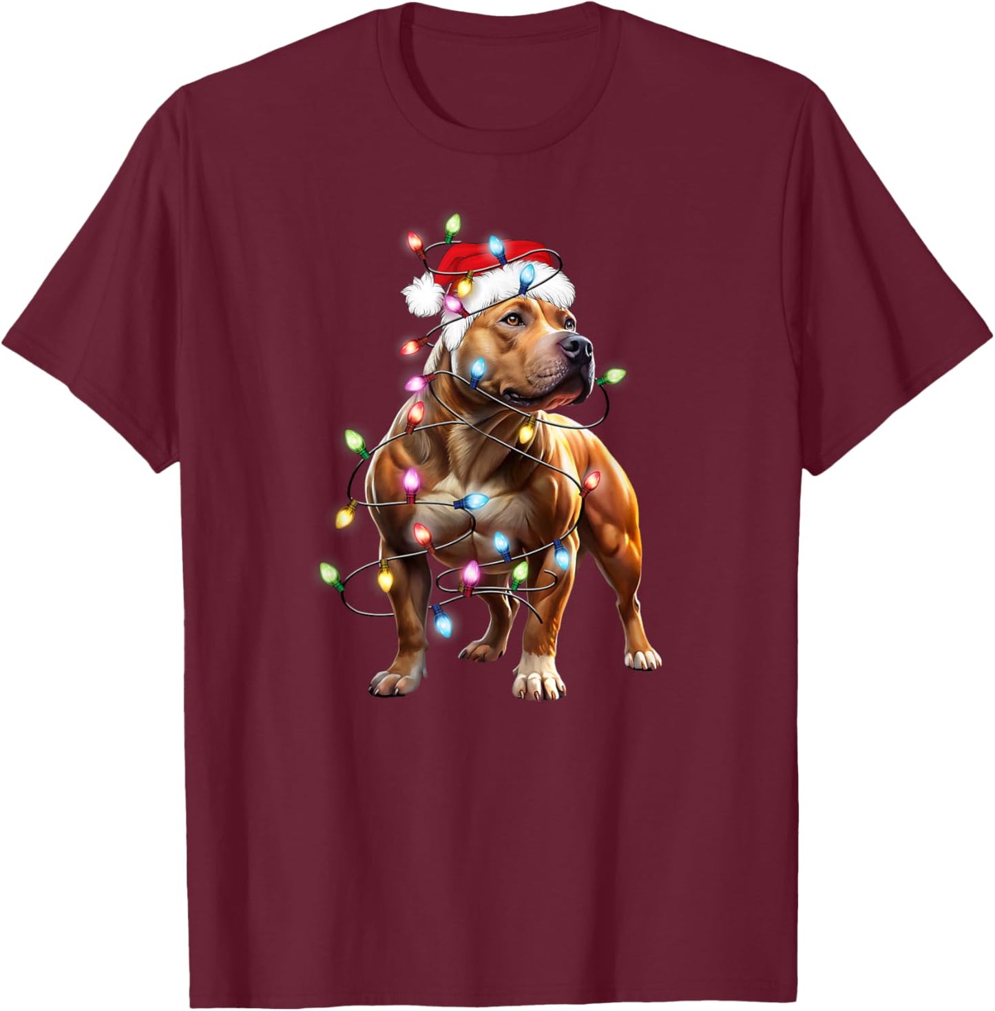 Pitbull Dog Christmas Lights Xmas Pet Lover T-Shirt - T-Shirt | Maroon