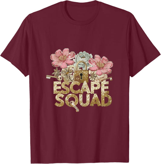 Escape Squad Lock Floral Whimsical Escape Room T-Shirt - T-Shirt | Maroon