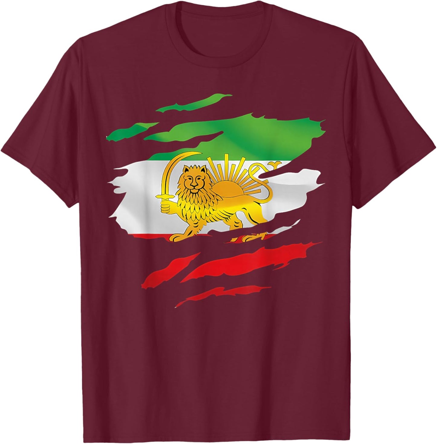 Free Iran Symbol Flag Heartbeat Freedom Love with Lion T-Shirt - T-Shirt | Maroon