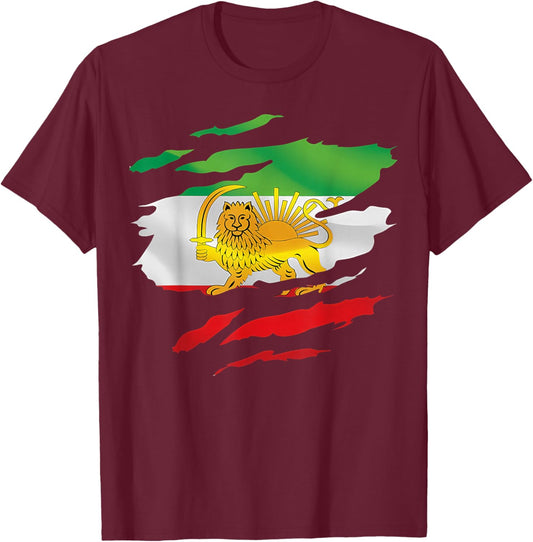Free Iran Symbol Flag Heartbeat Freedom Love with Lion T-Shirt - T-Shirt | Maroon