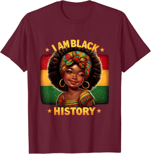 I Am Black History Month Youth Pride Girl African Melanin T-Shirt - T-Shirt | Maroon