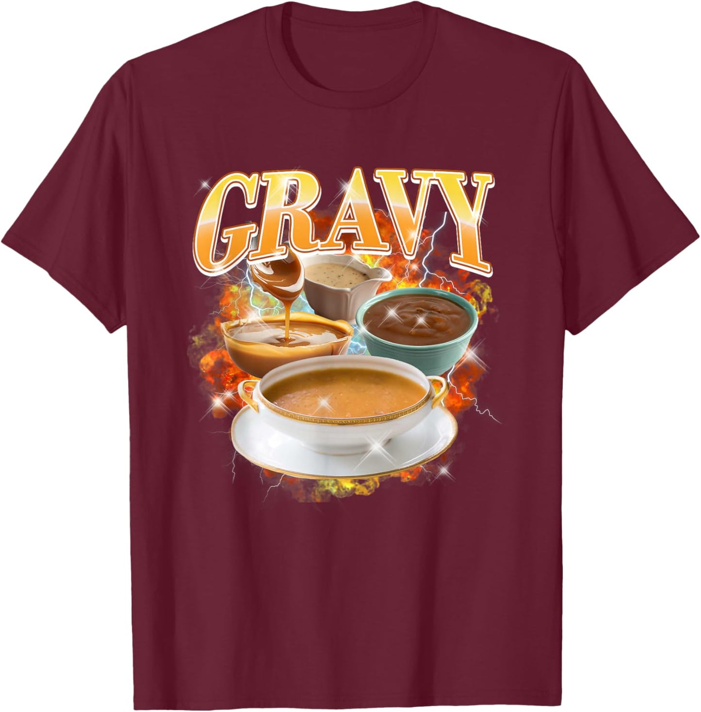 Thanksgiving Gravy Bootleg 90's Rap Rock Vintage Funny T-Shirt - T-Shirt | Maroon