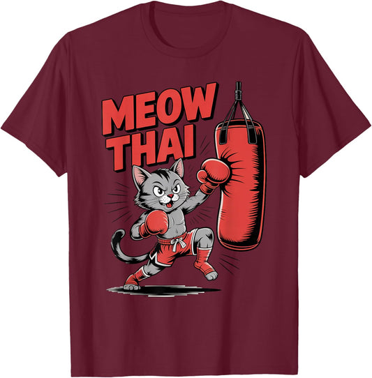 Funny Cat Muay Thai Meow Thai Kitten Karate Kickboxing Kids T-Shirt - T-Shirt | Maroon