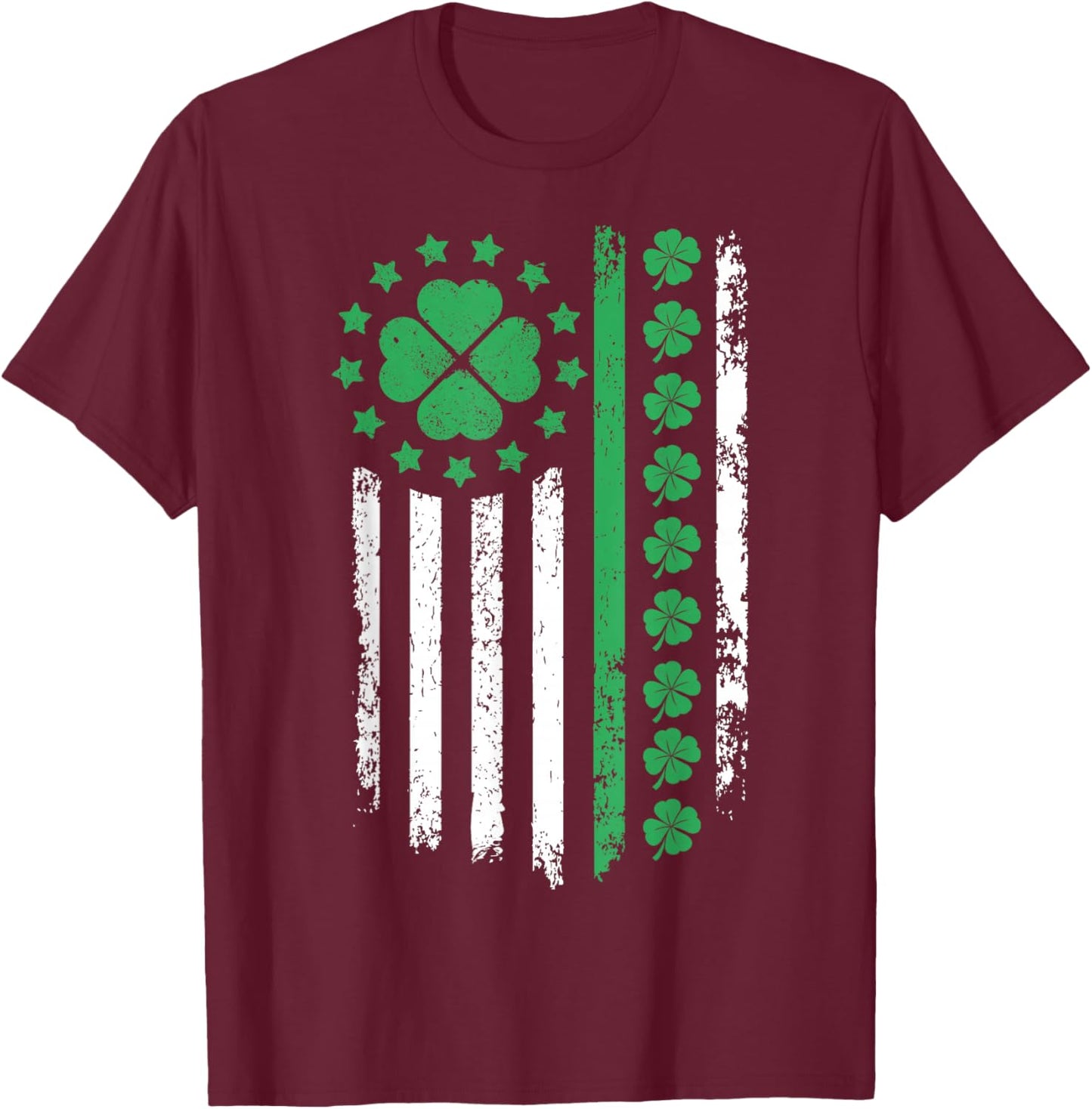 US American Flag Design with Shamrocks for Saint Paddy s Day T-Shirt - T-Shirt | Maroon
