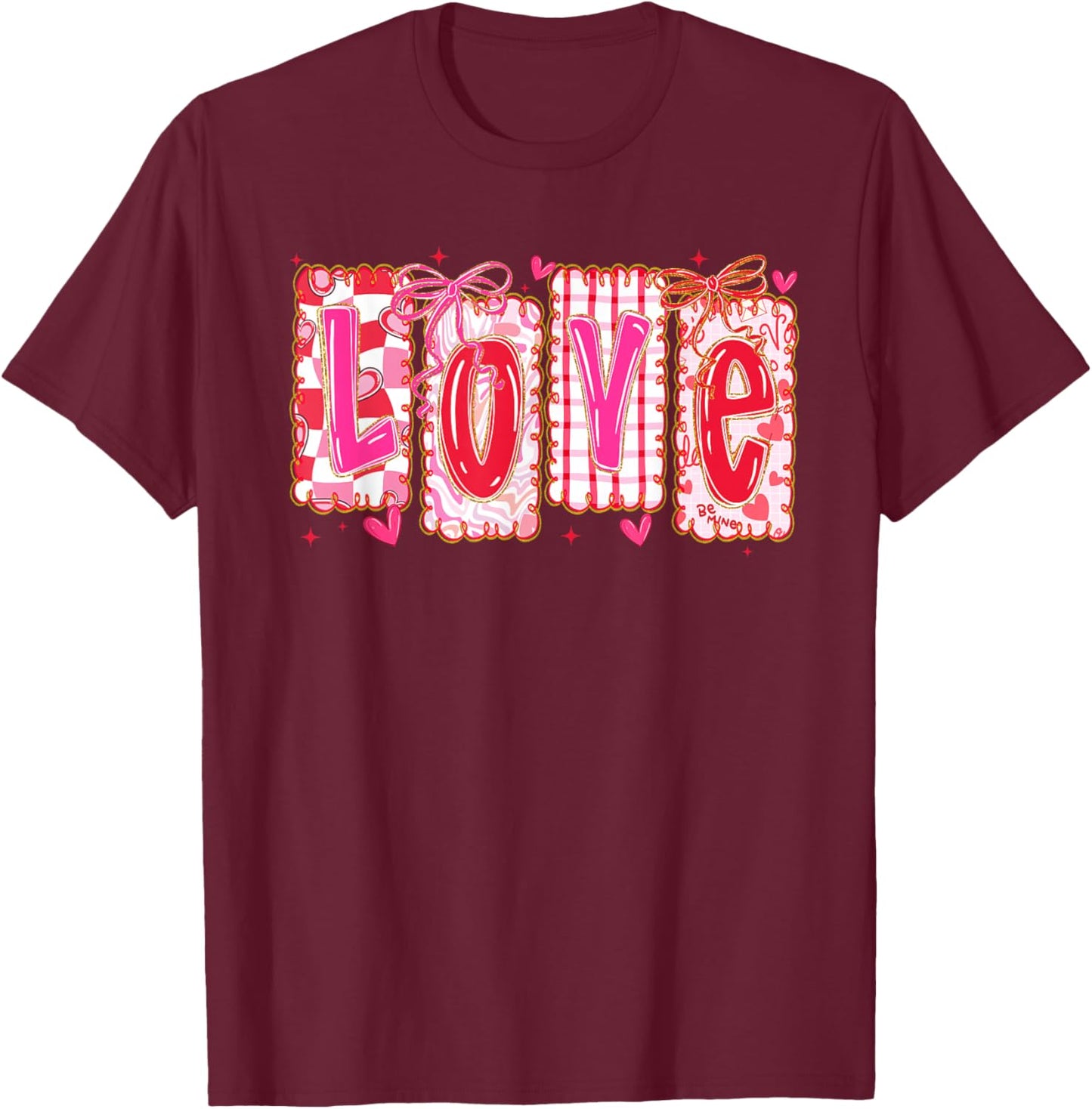 Preppy Love Valentine’s Day Coquette Bow Girls Women T-Shirt - T-Shirt | Maroon