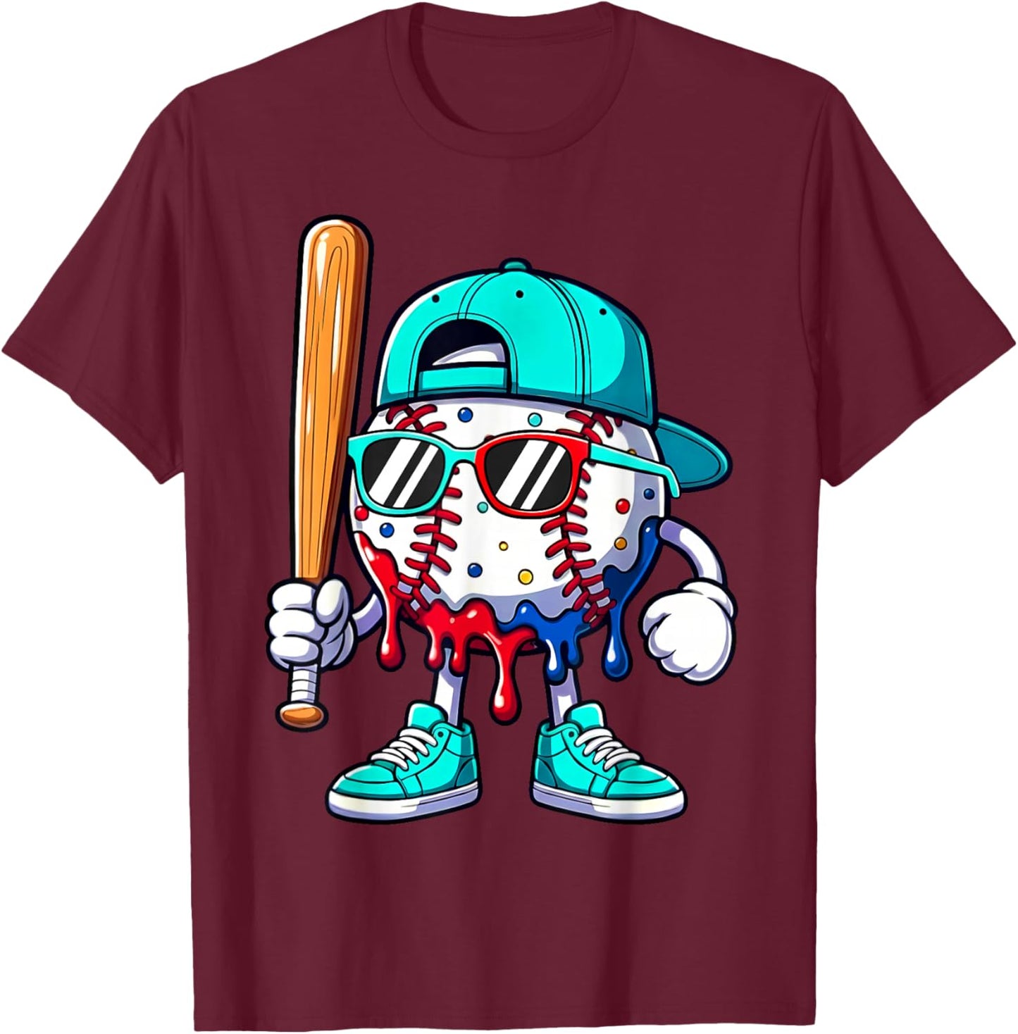 Ice Cream Drip Baseball Spots Baseball Lifestyle Boys Girls T-Shirt - T-Shirt | Maroon