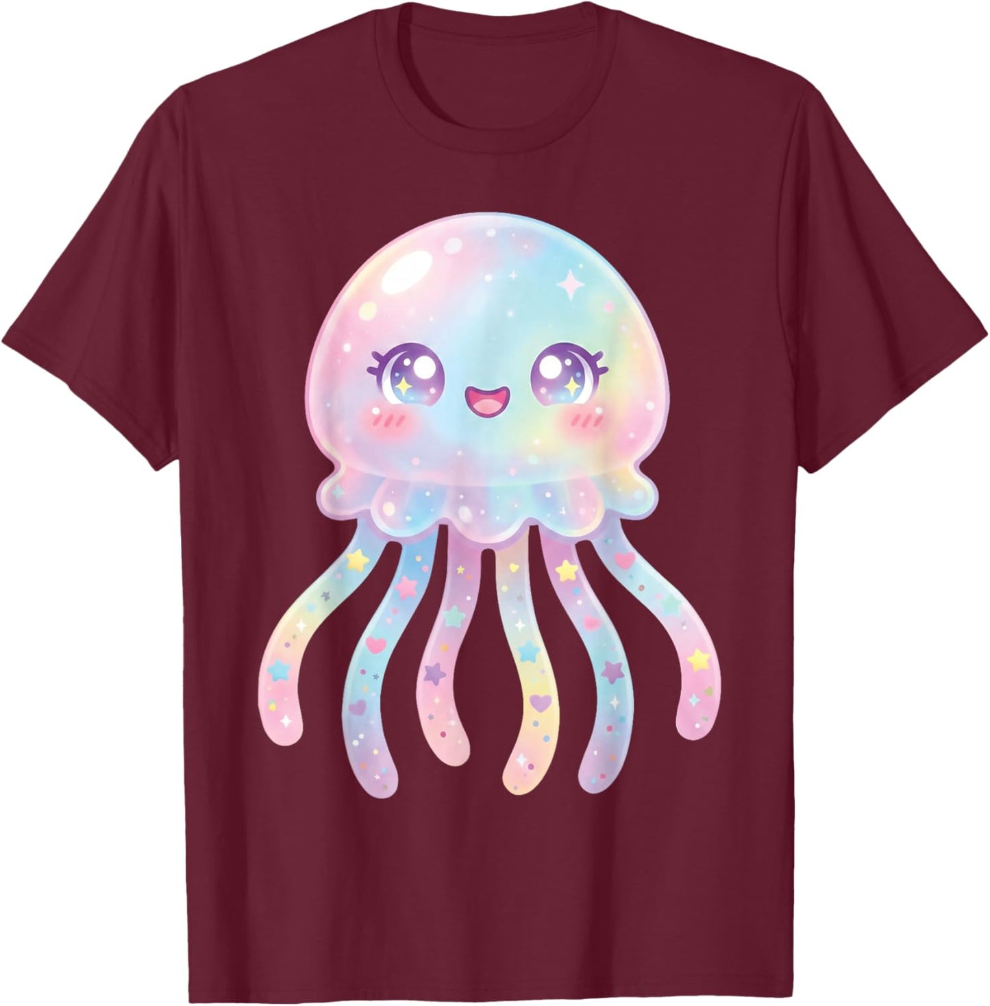 Jellyfish Cute Kawaii Women Kids Colorful Jellyfish T-Shirt - T-Shirt | Maroon