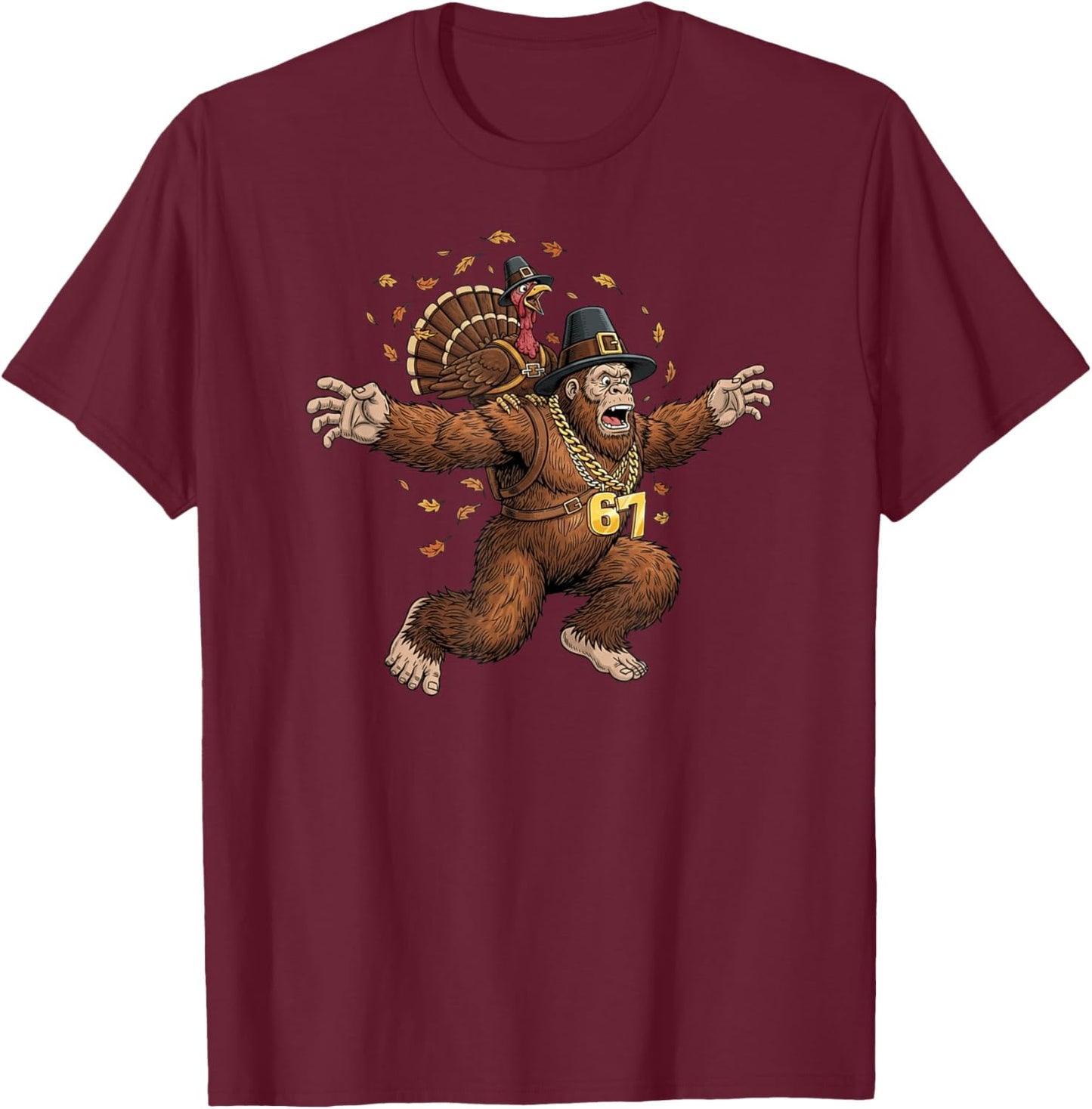 Funny Bigfoot Turkey Thanksgiving Pilgrim Boys 67 T-Shirt - T-Shirt | Maroon