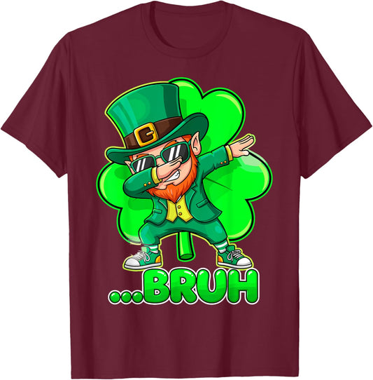 Funny St.Patrick's Day Bruh Leprechaun Dabbing Dab Shamrock T-Shirt - T-Shirt | Maroon