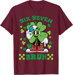 St Patricks Day Six Seven Bruh 6 7 Meme Boys Kids Youth T-Shirt - T-Shirt | Maroon