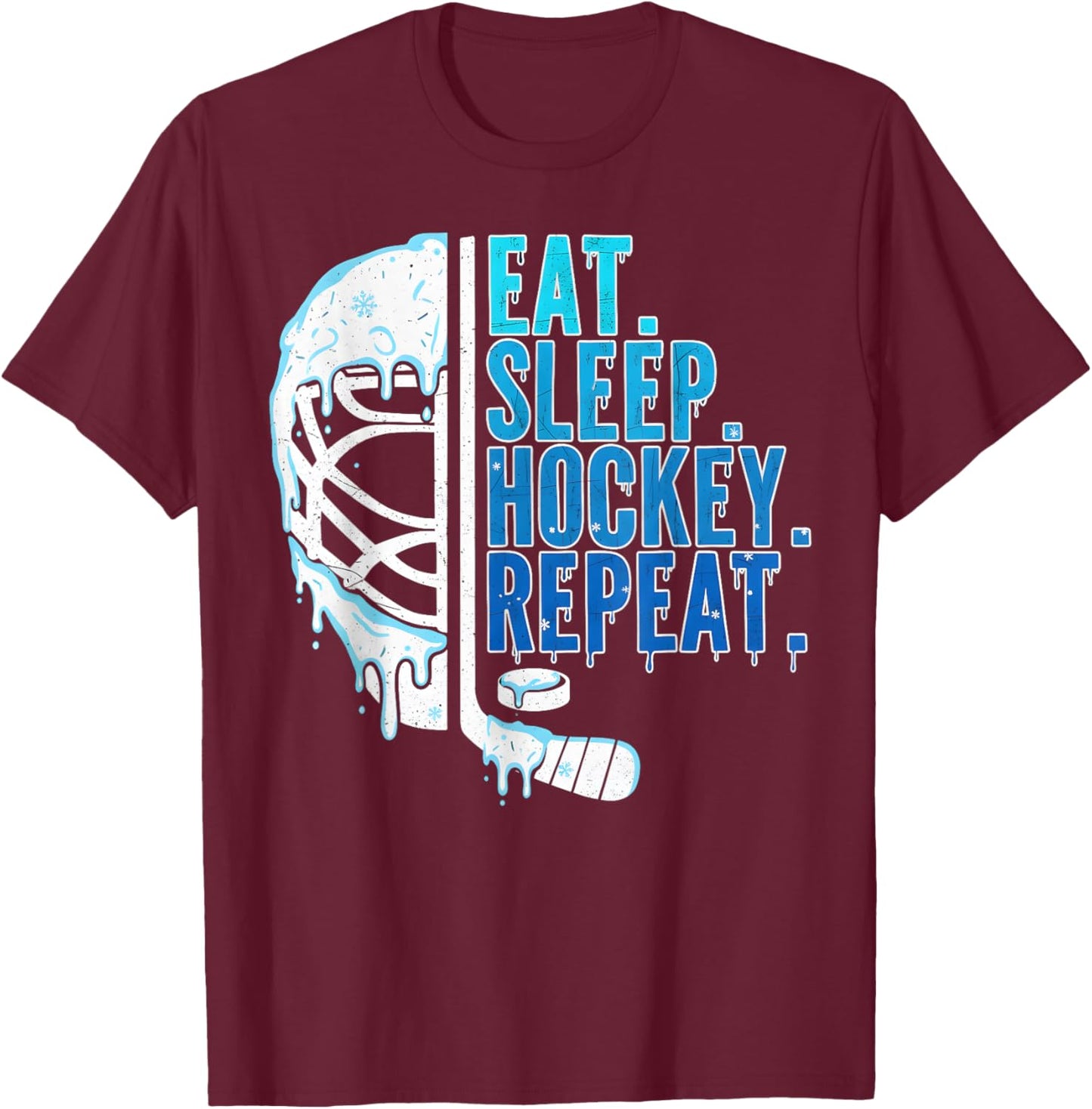 Hockey Ice Cream Drip Eat Sleep Hockey Repeat Boys T-Shirt - T-Shirt | Maroon