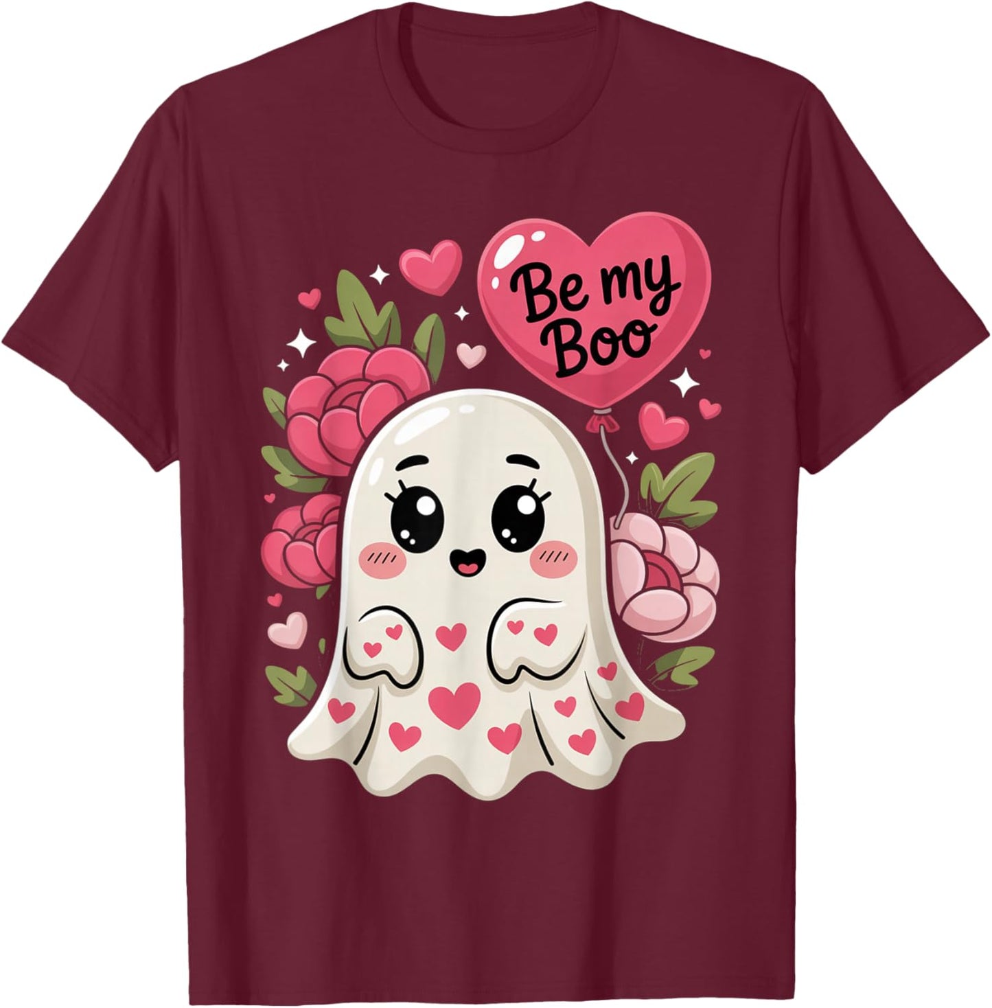 Be My Boo Cute Ghost Valentine´s Day Love T-Shirt - T-Shirt | Maroon