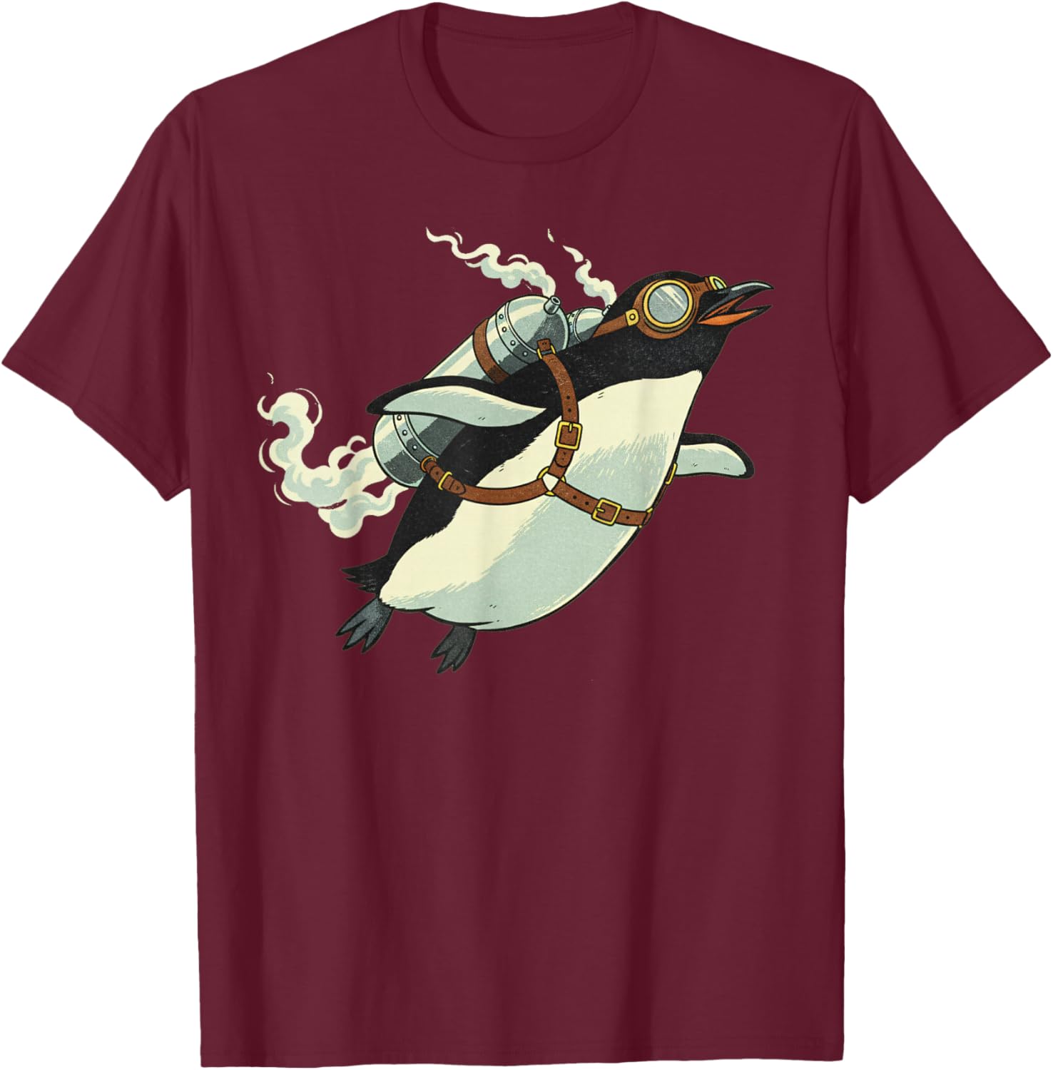 Funny Flying Penguin Jet Pack Cute Animal Penguin Graphic T-Shirt - T-Shirt | Maroon