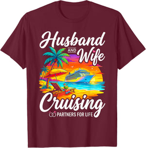 Husband and Wife Cruising Partners for Life Couples Cruise T-Shirt - T-Shirt | Maroon
