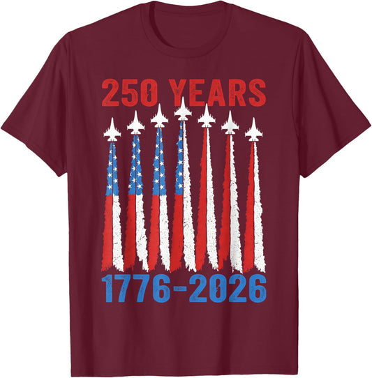 4th of July American Flag Vintage 250 Years 1776 2026 USA T-Shirt - T-Shirt | Maroon