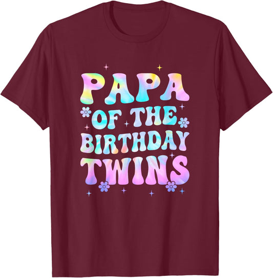 Papa of The Birthday Twins Girls Kids Party Retro Bday T-Shirt - T-Shirt | Maroon