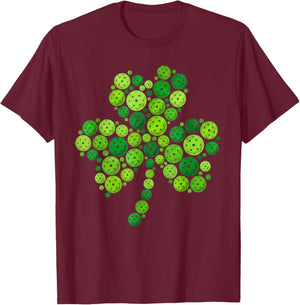 Pickleball Shamrock St Patricks Day Pickleball Sport Lover T-Shirt - T-Shirt | Maroon