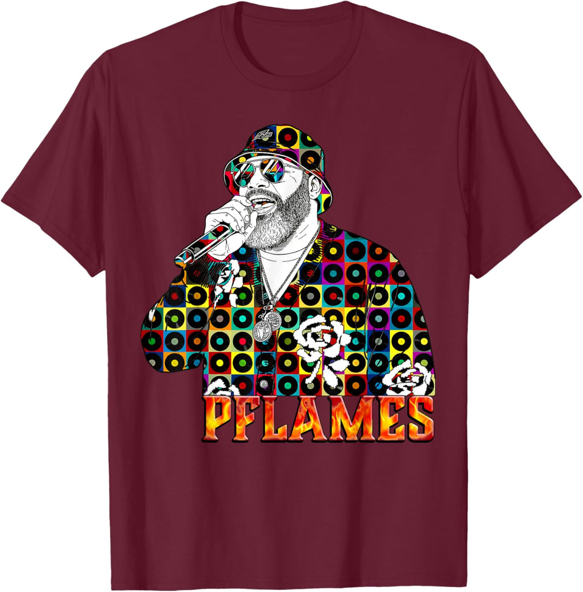 The Joy Experience | PFLAMES Vinyl Mosaic Portrait T-Shirt - T-Shirt | Maroon