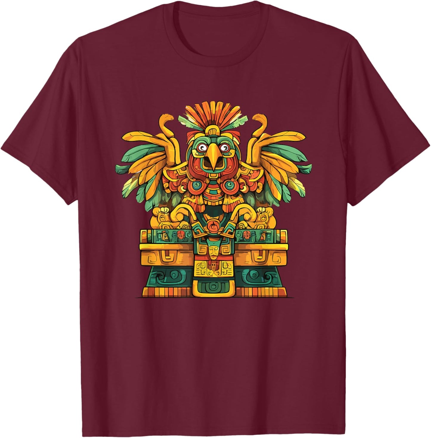 Aztec Eagle Totem Mesoamerican Temple Icon T-Shirt - T-Shirt | Maroon
