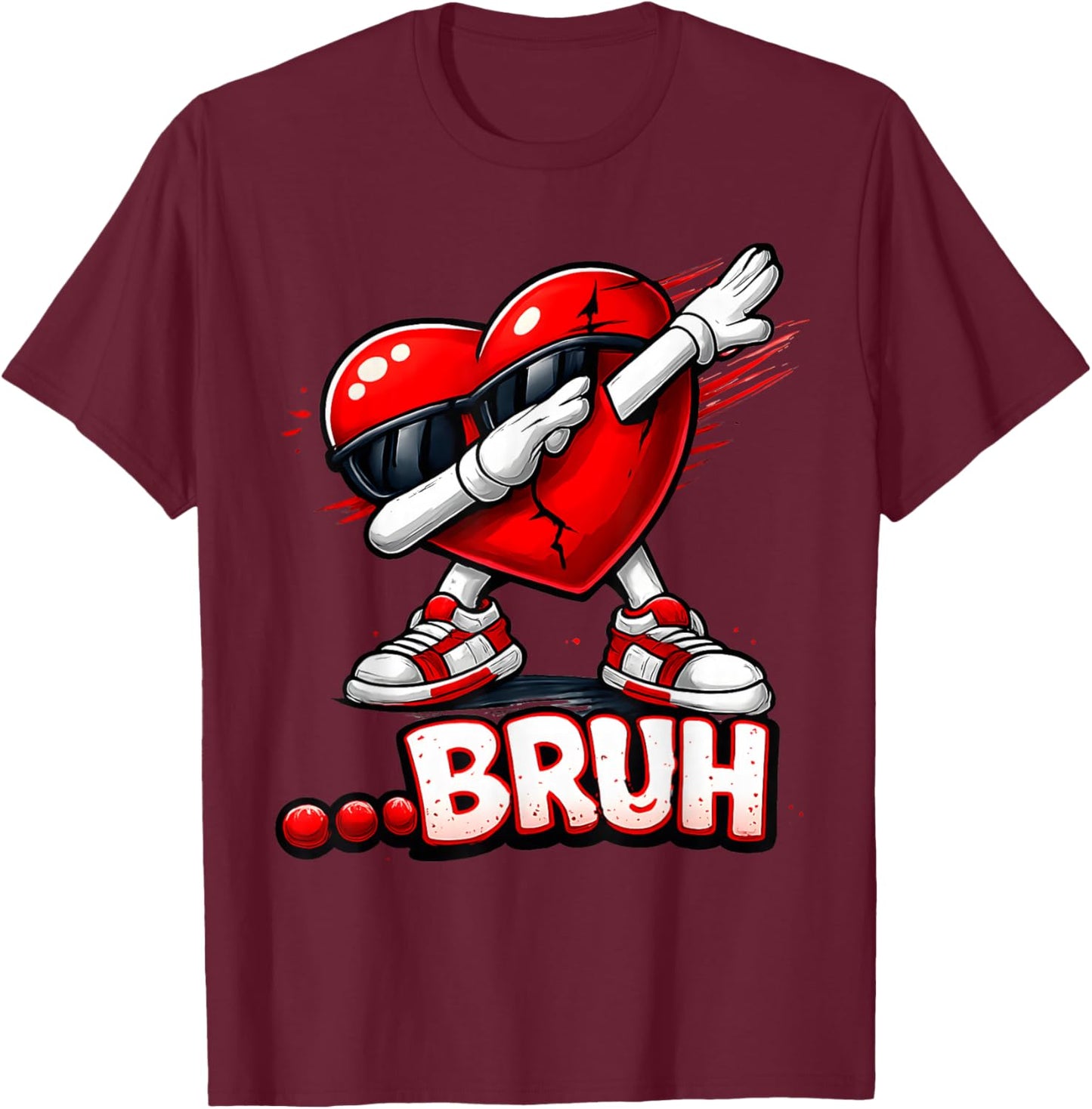 Valentines Day Bruh Dabbing Funny Valentines Heart Boys Kids T-Shirt - T-Shirt | Maroon