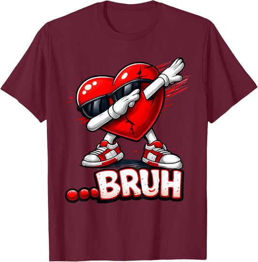 Valentines Day Bruh Dabbing Funny Valentines Heart Boys Kids T-Shirt - T-Shirt | Maroon