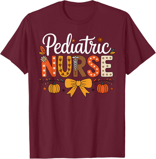 Fall Pediatric Nurses Thanksgiving Nurse Crew Thankful PEDS T-Shirt - T-Shirt | Maroon