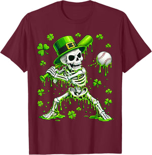 St Patricks Day Baseball Skeleton Irish Leprechaun Hat Boys T-Shirt - T-Shirt | Maroon