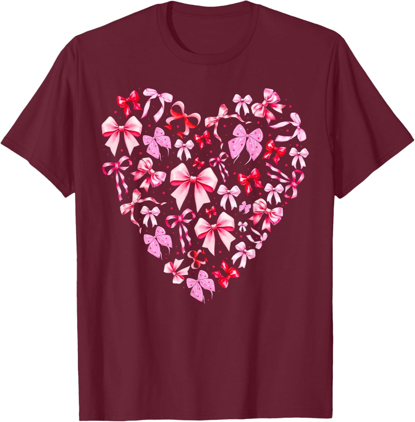 Pink Valentine Heart Coquette Bow Cupid Girl Women Kid T-Shirt - T-Shirt | Maroon