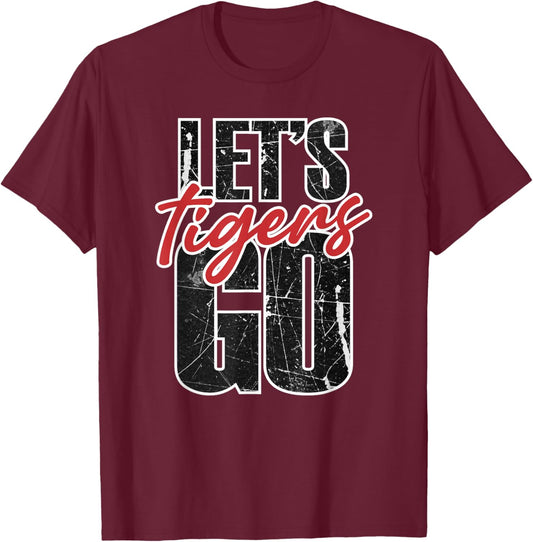Let's Go Tigers School Spirit Game Day Red Tiger Pride T-Shirt - T-Shirt | Maroon