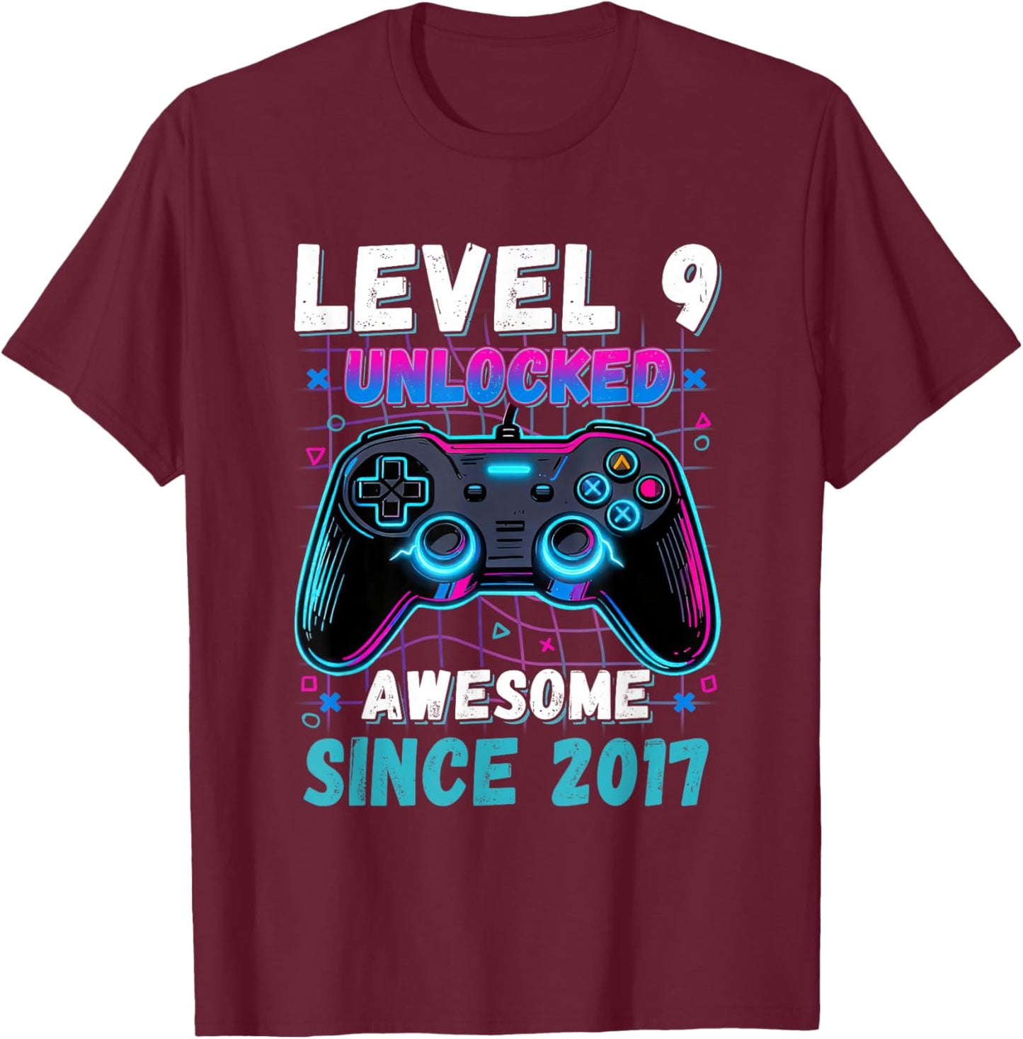 Level 9 Unlocked Awesome Since 2017 Nine 9th Birthday Boys T-Shirt - T-Shirt | Maroon