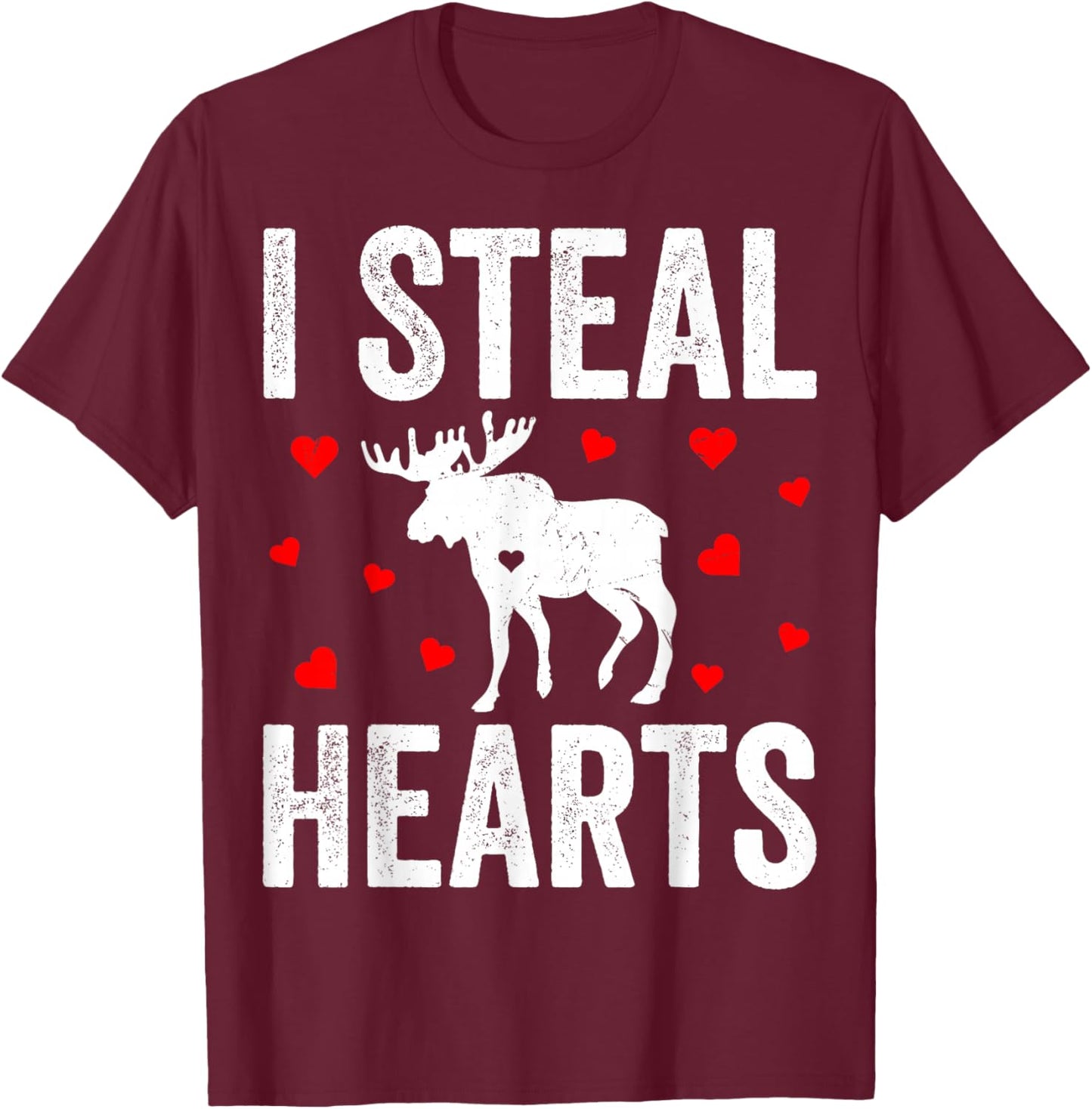 I Steal Hearts Moose Valentine's Day Couple T-Shirt - T-Shirt | Maroon