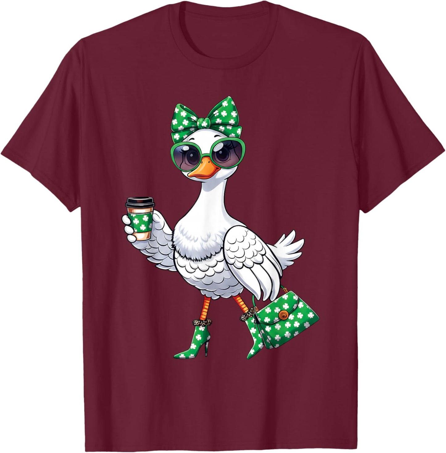 Lucky Goose St Patricks Day Leopard Shamrock Women Irish Day T-Shirt - T-Shirt | Maroon