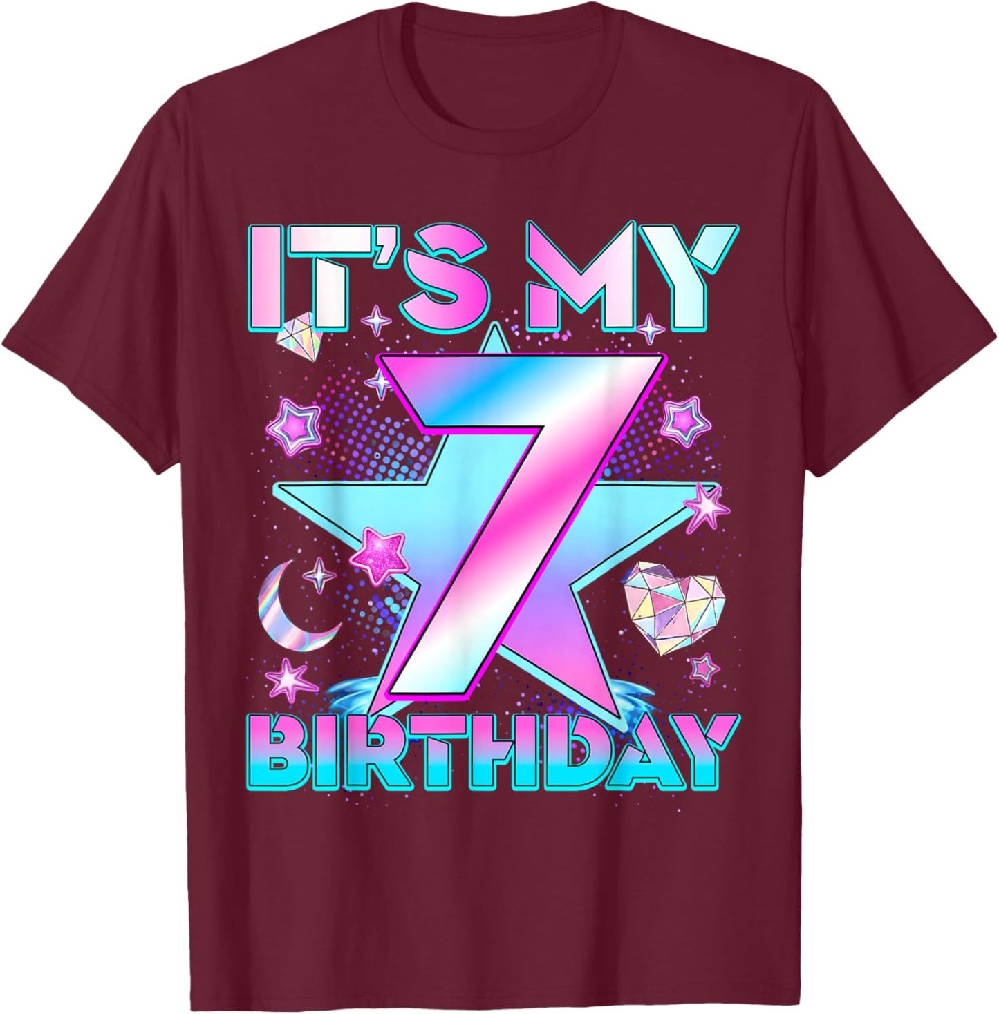 7 Years Old Birthday Kpop Kids 7Th Birthday Girls K-pop T-Shirt - T-Shirt | Maroon