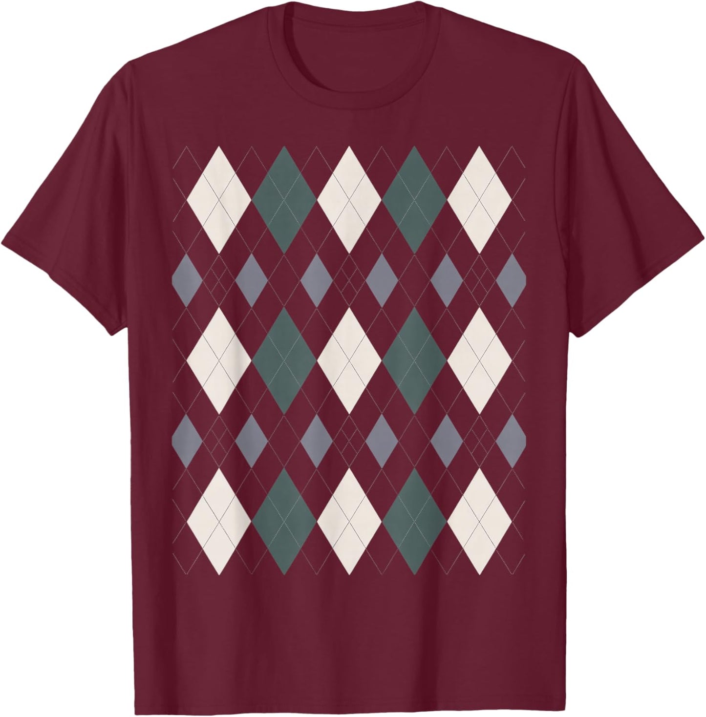 Preppy Plaid Argyle Stylish & Fun Faux Sweater Design T-Shirt - T-Shirt | Maroon