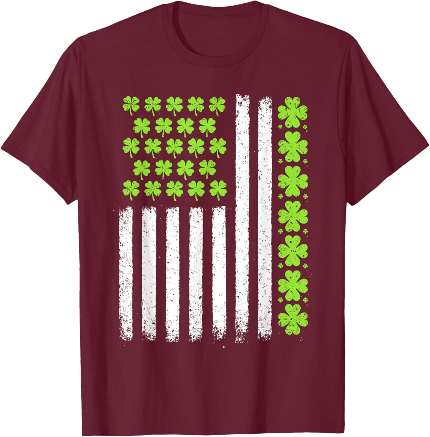 Lucky Shamrocks American Flag St Patrick's Day Men Women T-Shirt - T-Shirt | Maroon