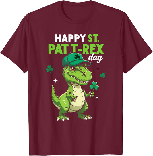 Happy St Pat Trex Day Dino St Patricks Day Toddler Boys Kids T-Shirt - T-Shirt | Maroon