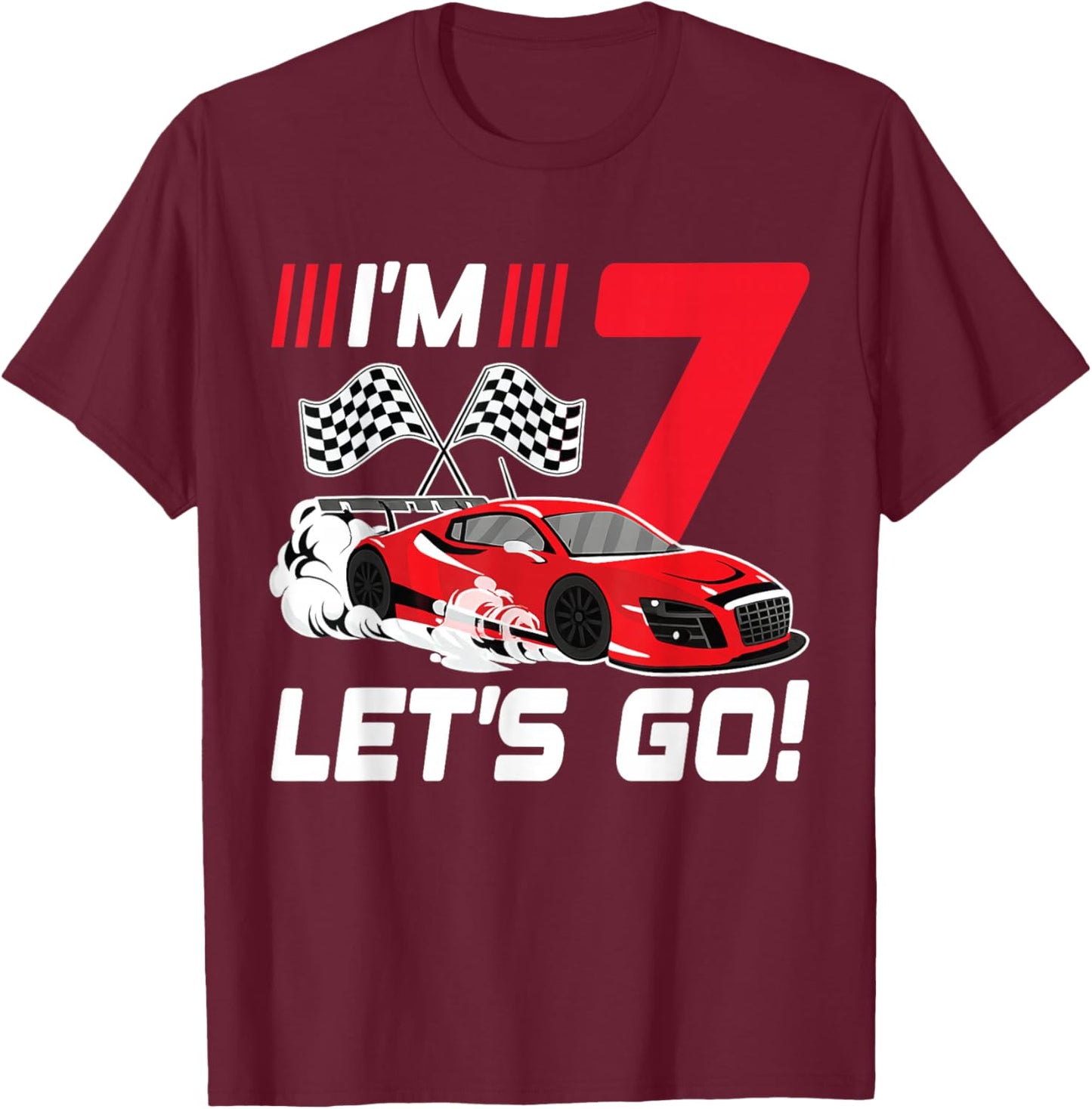 7 Year Old Race Car 7th Birthday Racecar Racing Boy T-Shirt - T-Shirt | Maroon