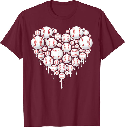 Baseball Heart Drip Valentine's Day Baseball Lover Boys Men T-Shirt - T-Shirt | Maroon