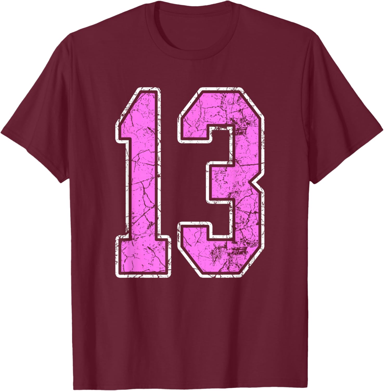 Grunge Pink and Pink Number 13 Jersey Player Uniform #13 T-Shirt - T-Shirt | Maroon