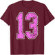 Grunge Pink and Pink Number 13 Jersey Player Uniform #13 T-Shirt - T-Shirt | Maroon