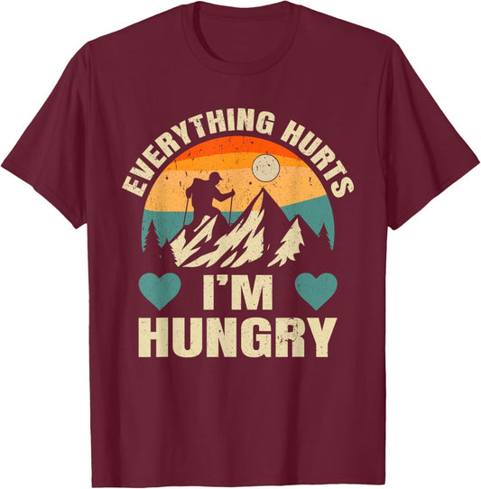 Everything Hurts I'm Hungry Funny Running Marathon Runner T-Shirt - T-Shirt | Maroon