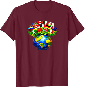 Peace Global Harmony Earth NatureTse International Style T-Shirt - T-Shirt | Maroon