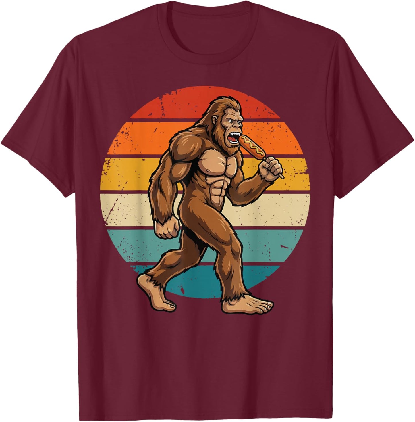 Bigfoot Eating Corndog T-Shirt - T-Shirt | Maroon