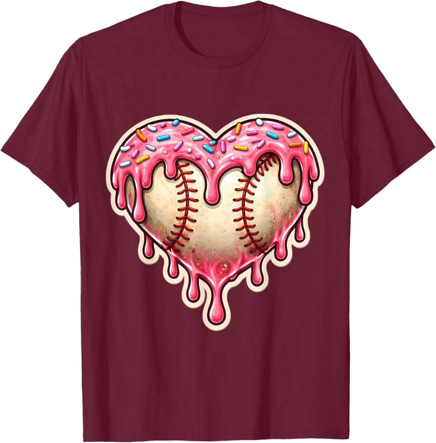 Melting Baseball Drip Heart Softball Player Lover Ice Cream T-Shirt - T-Shirt | Maroon