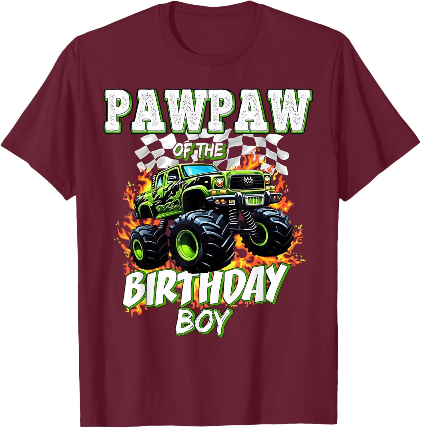 Pawpaw of The Birthday Boy Monster Truck Birthday Kids T-Shirt - T-Shirt | Maroon