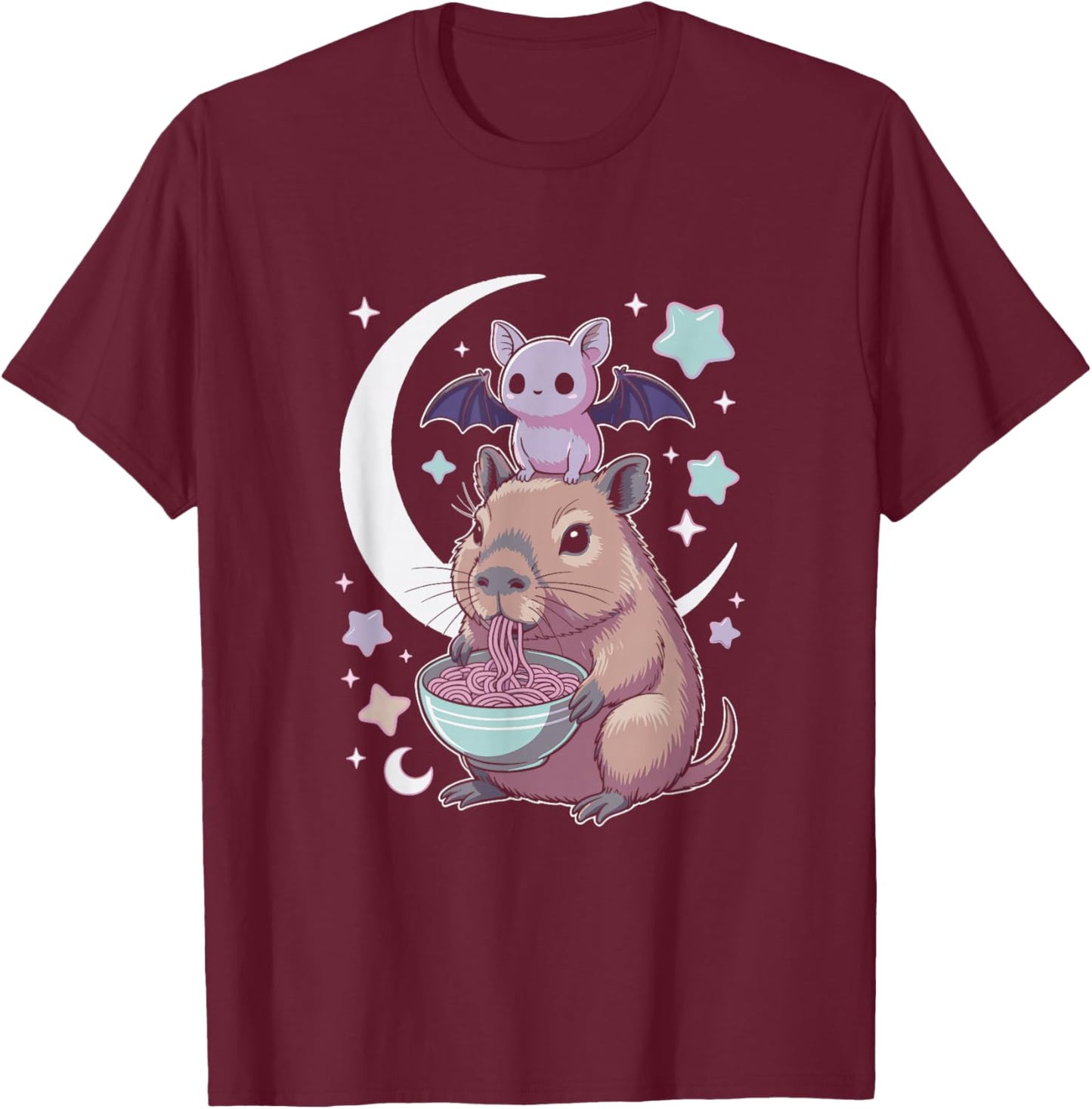 Capybara Ramen Kawaii Gothic Cute Japanese Pastel Goth T-Shirt - T-Shirt | Maroon