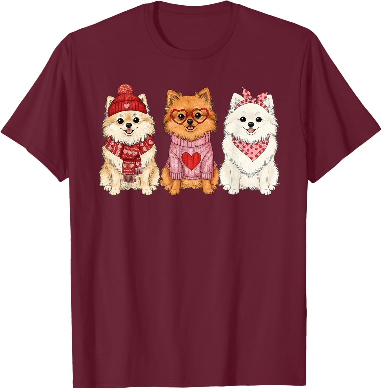 Cute Pomeranian Valentine Dog T-Shirt - T-Shirt | Maroon
