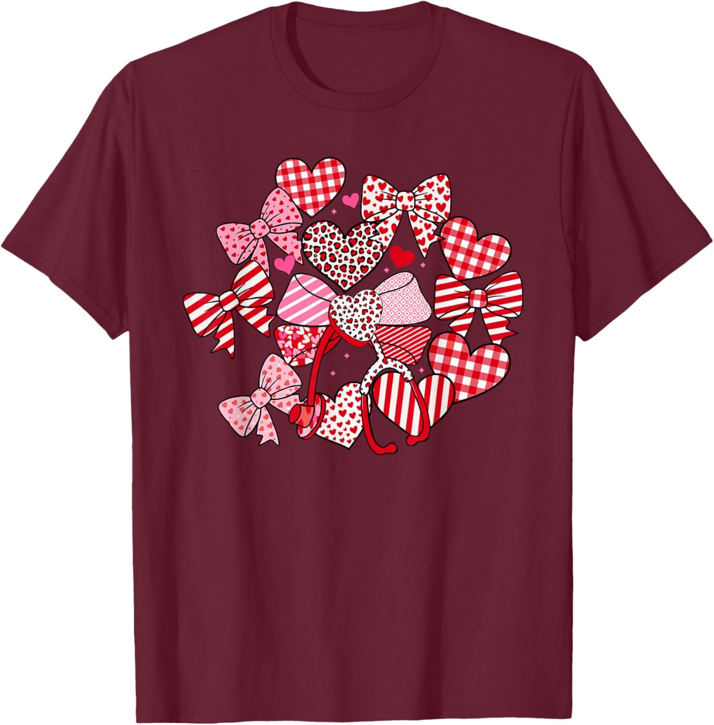 Nurse Valentines Medical Bow Stethoscope Healthcare Women T-Shirt - T-Shirt | Maroon
