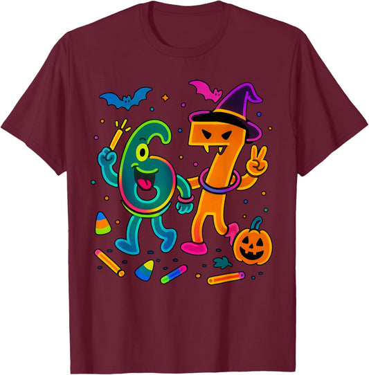 Fun 67 Meme Glow Style Halloween 6 7 T-Shirt - T-Shirt | Maroon