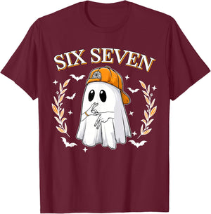 Six Seven 67 Meme Funny Ghost Halloween 6 7 Couple Matching T-Shirt - T-Shirt | Maroon